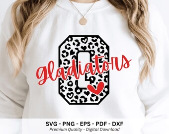 Gladiators Mascot Png Svg, Trendy Sports Shirt, Preppy Gladiators, School Spirit Png, Leopard Alphabet G, Digital Download