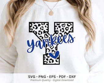 Yankees Mascot Png Svg, Trendy Sports Shirt, Preppy Yankees, School Spirit Png, Leopard Alphabet Y, Digital Download
