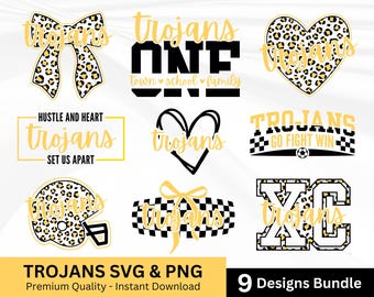 Trojans Png Svg Bundle Set, Gold & Black Design, School Spirit Png, Trojans Game Day T Shirt, Digital Download