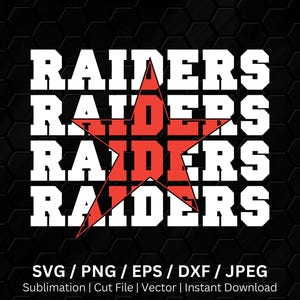 Raiders Stacked Mascot with Star, School Spirit Clipart, Team Pride Shirt Png, Raiders Fan, Digital Download Svg Png, Raider Mascot Sign Png