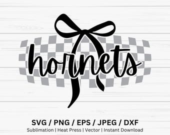 Hornets Coquette Bow SVG Cut File for School Spirit Shirt DIY Team Spirit Game Day Apparel Trendy Retro Chequered Design