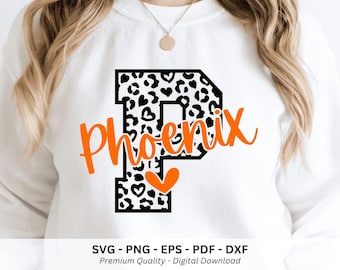 Phoenix Png, Game Day Sports Shirt, Phoenix Svg, School Mascot Png, Phoenix Leopard Svg, Varsity Letter P,  Phoenix Script Png