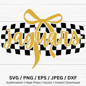 Jaguars Checkered Svg, Jaguars Bow Png, Dtf Download, Checkered Spirit Svg, Jaguars Cheer Mom Shirt, School Spirit Wear, Jaguars Vibes Svg