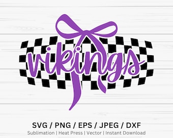 Vikings Checkered Svg, Vikings Bow Png, Dtf Download, Checkered Spirit Svg, Vikings Cheer Mom Shirt, School Spirit Wear, Vikings Vibes Svg