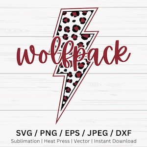 Wolfpack Svg Png Mascot Shirt Design, Touchdown Season, Wolfpack School Spirit Svg, Wolfpack Leopard, Lightning Bolt Mascot, Cricut, Clipart