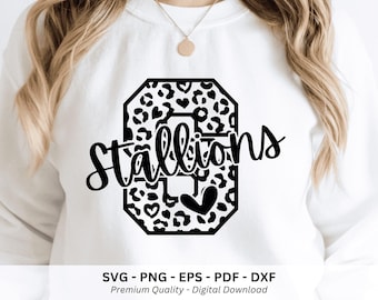 Stallions Mascot Png Svg, Trendy Sports Shirt, Preppy Stallions, School Spirit Png, Leopard Alphabet S, Digital Download