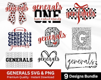 Generals Svg Png Bundle for Sports Team Shirt, General Mascot Png, Digital Download