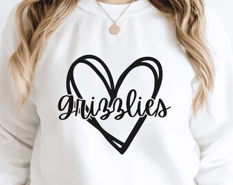Grizzlies Heart Mascot PNG, School Spirit SVG (Digital Download)
