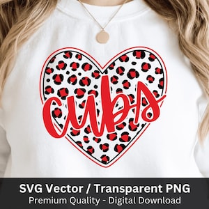 Cubs with Leopard Heart Svg Png, Cubs Mascot School Spirit, Cubs Cheer Mom Png, DTF Digital Download, Cubs 300 DPI Sublimation