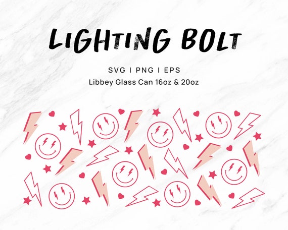 Libbey Glass Svg Wrap, Lightning Bolt Svg, 16 oz Libbey Glass, Smiley Face Svg, Cricut Cut files, 20 oz Glass Cup, Sublimation Files