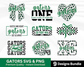スポーツチームシャツ用ゲーターズSVG PNGバンドル、ゲーターマスコットPNG、デジタルダウンロード
