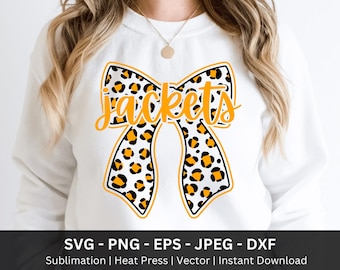 Jackets Bow Png, Jackets Svg, School Mascot Png, Jackets Mascot Shirt, High School Team, Jacket Png, DTF Sublimation, Jackets Leopard Png