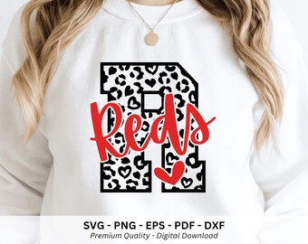 Reds Mascot Png Svg, Trendy Sports Shirt, Preppy Reds, School Spirit Png, Leopard Alphabet R, Digital Download