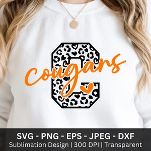 Cougars SVG PNG, Team Spirit Shirt, Mascot Designs Png, High School Spirit Wear, Ready to Press, Cougar Mascot Png, Cougars Game Day Pride