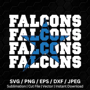 Falken Stern SVG Png, Clipart Schnittdatei, Touchdown-Saison, Falken Sport SVG, Falken jubeln dafür, digitale Designs für Sublimation, Spirit Wear