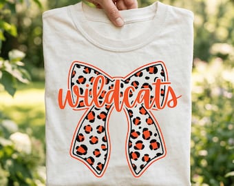Wildcats Orange and Black PNG Leopard Bow Script, Game Day Sports, School Spirit Shirt Design Sublimation File (Digital Download)