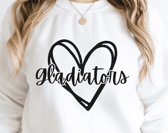 Gladiators Heart Mascot PNG, School Spirit SVG (Digital Download)