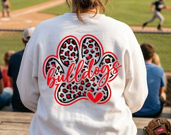 Red Bulldogs PNG Leopard Paw Shirt High School Mascot Sublimation Digital Design Download