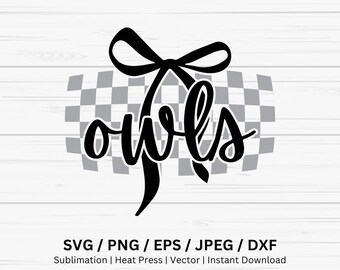 Damier hiboux SVG PNG coquette noeud université mascotte spiritueux sports Clipart sublimation coupe fichier