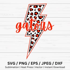 Gators Leopard Png, Lightning Bolt, Sublimation Design, Gators Mascot Svg, Gators Cheer Svg, Gators Shirt Svg, Gators Sport, Cut File