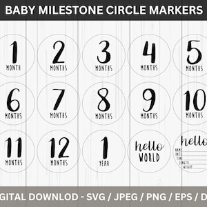 Fichier Svg d'étape mensuelle de bébé, Bonjour tout le monde, laser d'étape importante de bébé, signes d'étape mensuelle, ensemble de nombres d'étape de bébé, Svg Png Eps Dxf