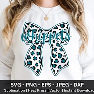 Whippets Bow Png, Whippets Svg, Bow Mascot Png, Whippets Mascot Shirt, High School Team, Whippet Png, DTF Sublimation, Whippets Leopard Png