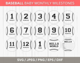 Baseball Milestones Svg, Cricut Cut Files, 1-12 months Milestones Banner, Monthly Milestones Svg Png Files, Vector Download, Svg Bundle