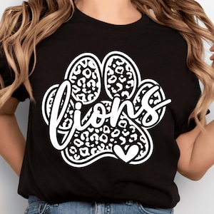 Huella de leopardo blanco de león PNG, diseño de sublimación para camiseta de espíritu de día de partido, DTF HTV