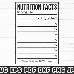 Valeur nutritive SVG Blank, Fichier numérique, Cricut, Silhouette, Camée, Modèle d’étiquette nutritionnelle, Téléchargement instantané