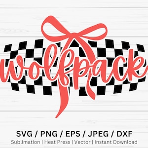 Wolfpack Checkered Svg, Wolfpack Bow Png, Dtf Download, Checkered Spirit Svg, Wolfpack Cheer Mom Shirt, School Spirit Wear, Wolfpack Vibes