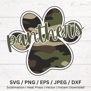 Panthers Paw Camo Mascot Png Svg Digital Download, High School Team Mascot, Panthers Cursive, Team Pride Shirt Png Sublimation, Panthers Fan