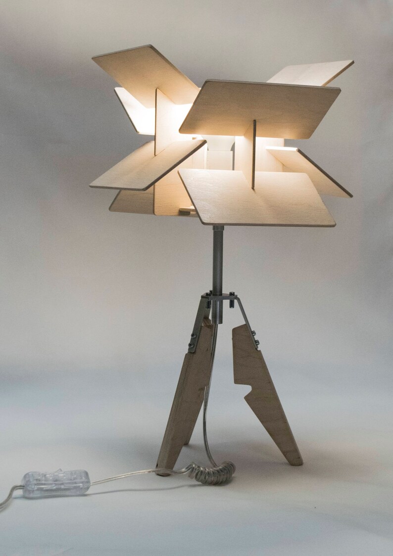 Wood Tripod Table Lamp Wooden Desk Unique Industrial Lighting Modern Floor Decor Veneer Bedside