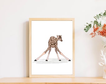 Printable baby animal print of Giraffe, nursery wall art decor - printable, giraffe, orange, girl, boy