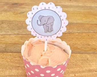 Cupcake topper - elephant, baby shower, pastel triangles - DOESN'T include stick