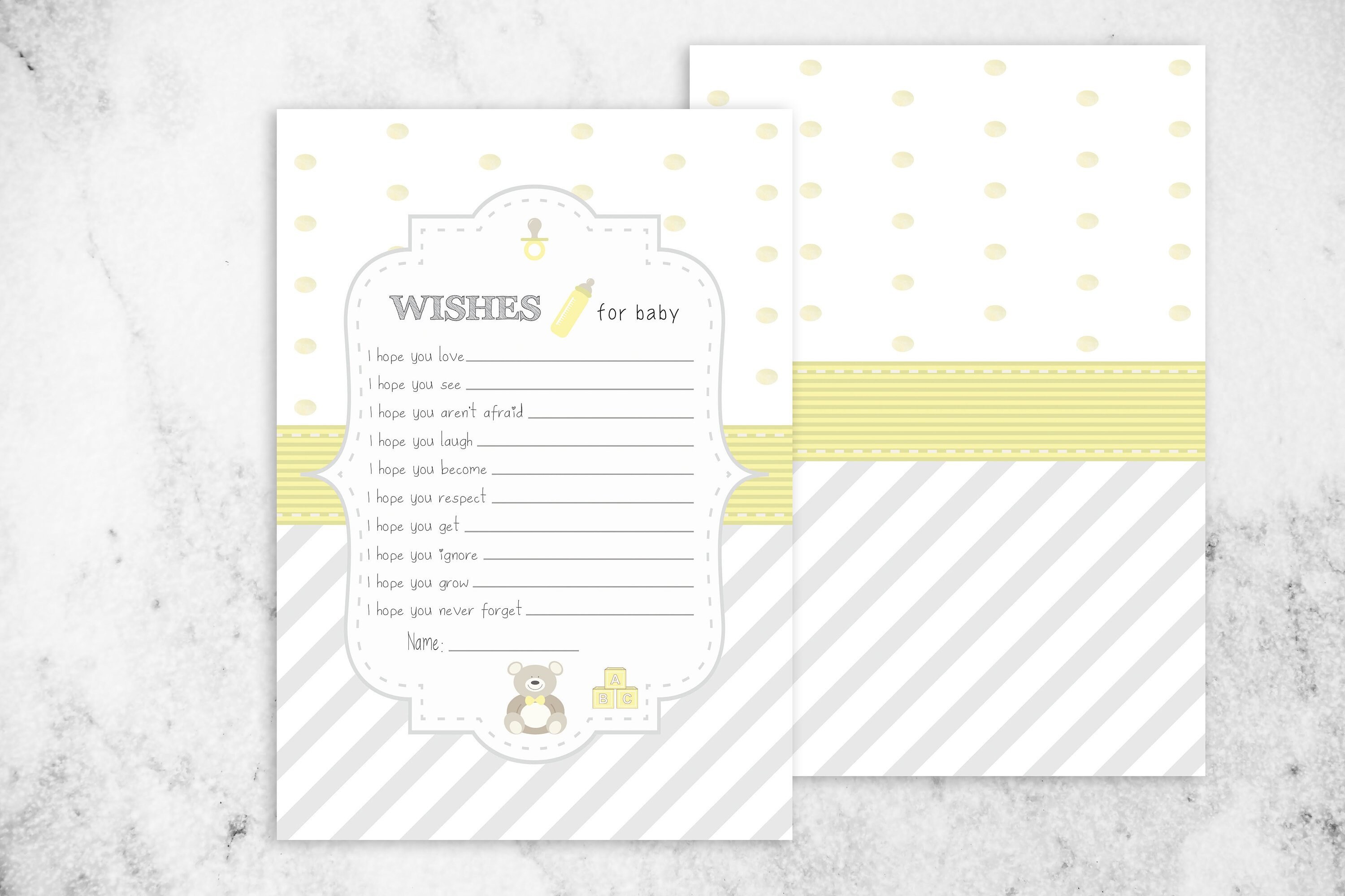 Printable Baby Shower Game Wishes for Baby, Yellow Dots and Stripes ...