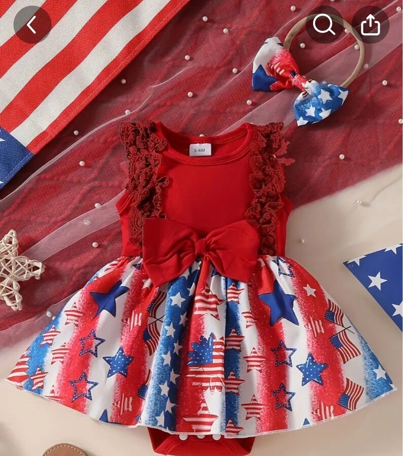 Baby Girl Fourth of July Dress With Matching Bow Etsy