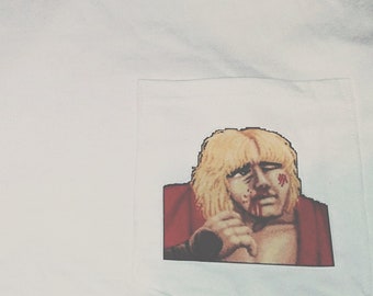 street fighter defeated ken pocket tee