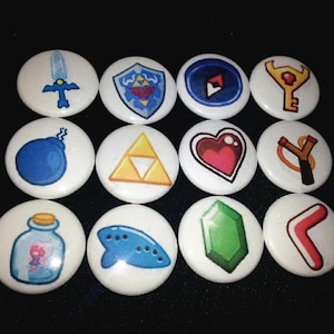12 one-inch Legend of Zelda Item buttons