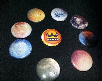 9 one-inch planets button pins