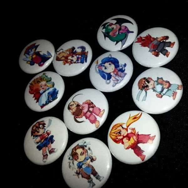 11 one-inch Super Puzzle Fighter buttonpins