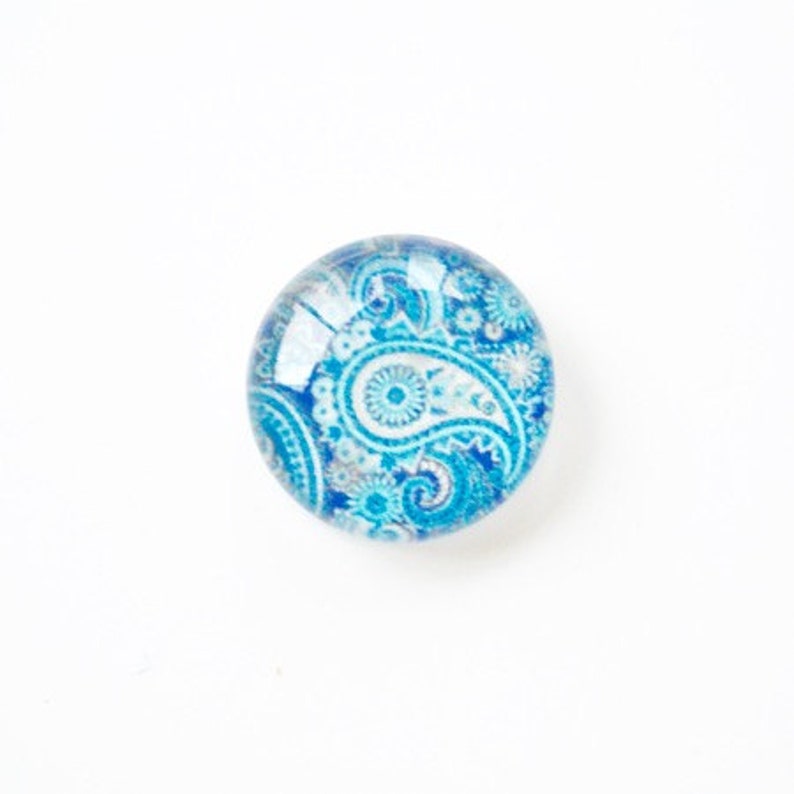 5 x Round glass cabochons 14mm cashmere pattern