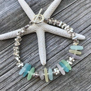 Sea Glass Bracelet, Beach Glass Bracelet, Sea Glass Jewelry, Beach Glass Jewelry, Sterling Silver Bracelet, Pastel Sea Glass, Toggle Clasp image 1