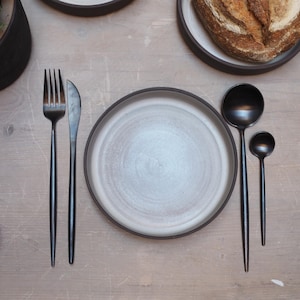 Low bowl | dark stoneware | nordic organic minimal tableware | oat meal dish