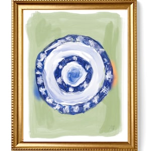 Grandmillenial Decor Digital Art Print - Ginger Jar Illustration - Instant Download - Blue and White Plate