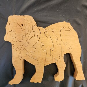 English bulldog, wooden puzzle, dog,  bulldog
