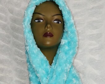 Plush Blue Hooded Scarf