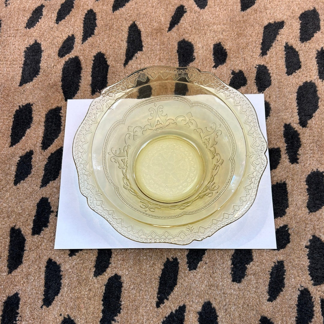 Vintage Large Yellow Depression Glass Serving Bowl Etsy