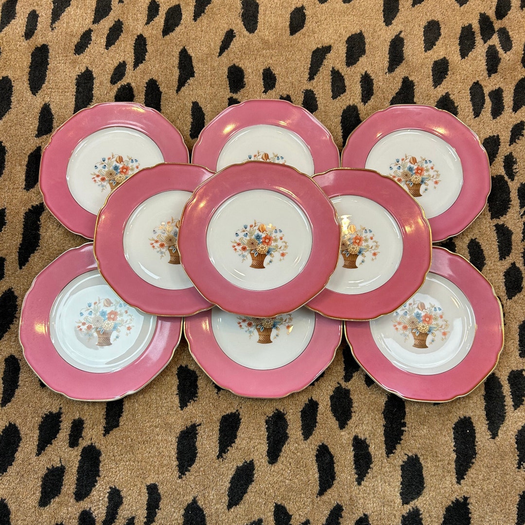 Rare Pink Rimmed Antique Bavarian China Salad Plate set of 9 Etsy