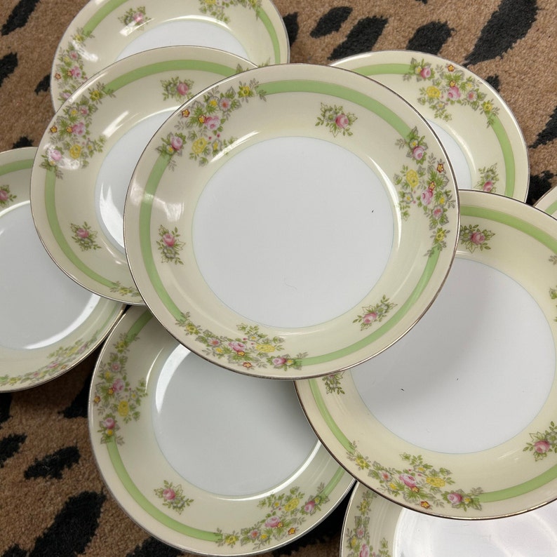Vintage Meito Soup Bowls Hand Painted Floral Gold Trim set of 9 Etsy