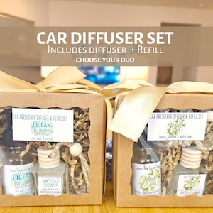 Handgemaakte autodiffusorset – duo met natuurlijke geur en vulling